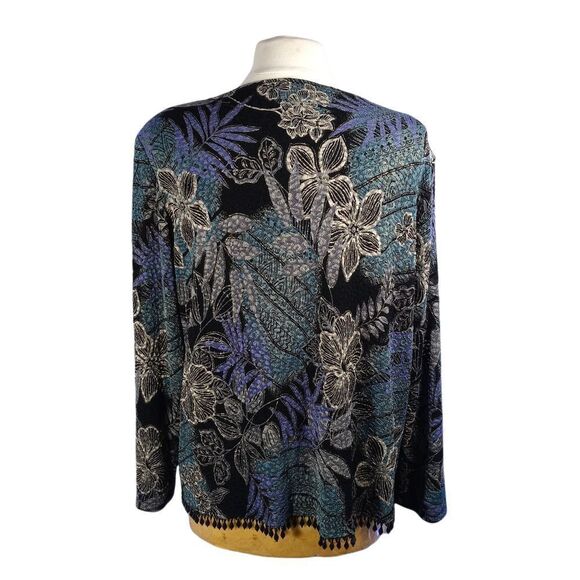Floral Patterned Women's Jacket - Black and Blue - Picture 4 of 8